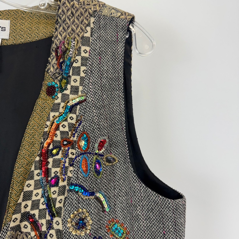 Chico's Beaded Patchwork Vest Wool Blend Embroide… - image 6